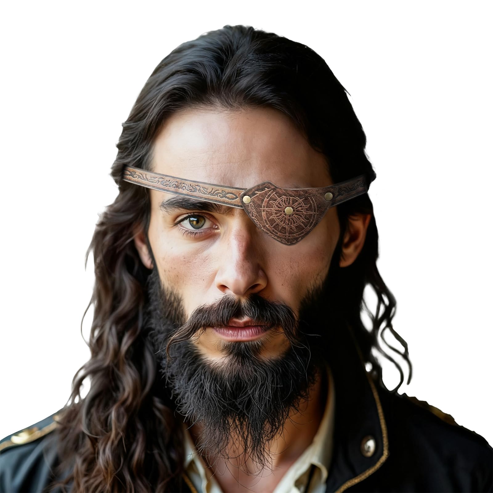 HiiFeuer Medieval Embossed Pirate Eye Patch, Vintage Faux Leather Eye Mask Viking Accessories, Renaissance Eye Cover Cosplay (Brown B) — image 1