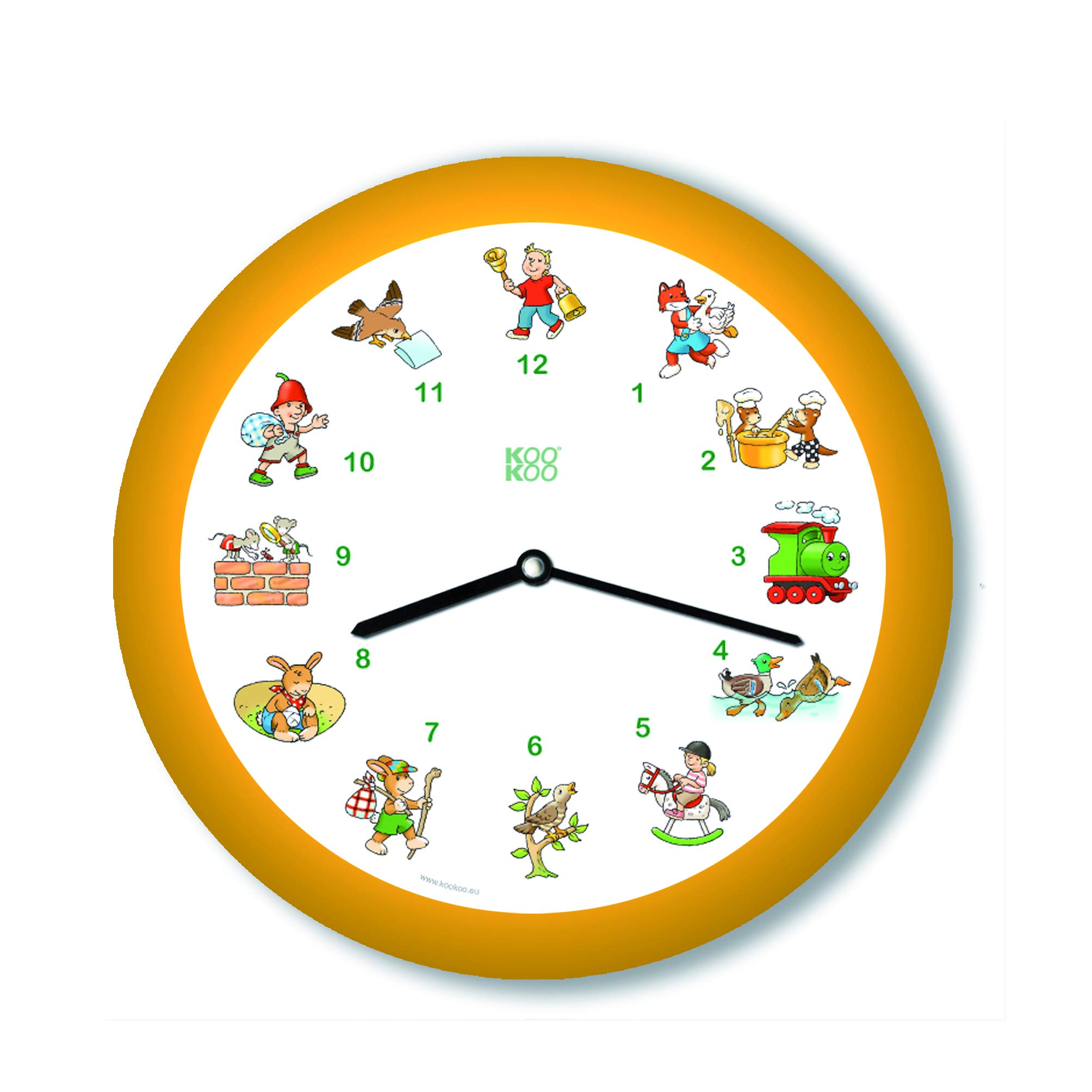 KOOKOO KinderLieder yellow, small wall clock, every hour sounds one of 12 well-known children's songs on zither and alto flute