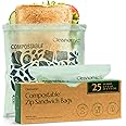 Cleanomic Compostable* Sandwich Size Food Storage Bags (25 Eco Zip) Freezer and Leak Proof, Also Available Gallon, Quart and Snack Size Bags