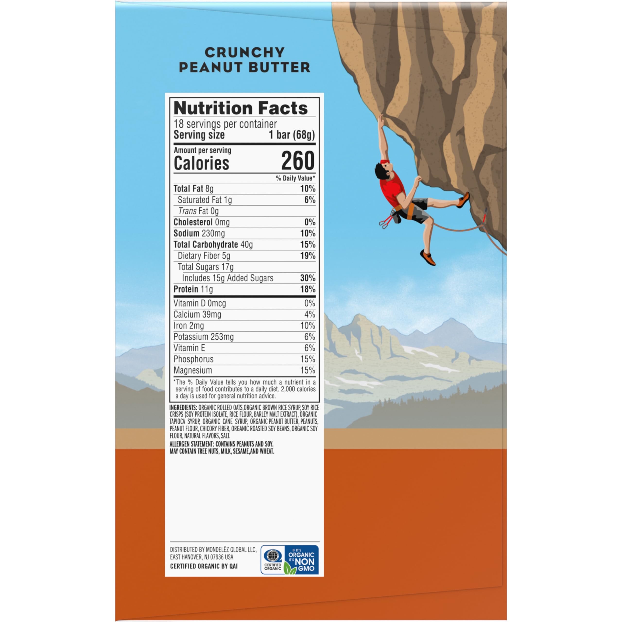 CLIF BAR - Crunchy Peanut Butter - Made with Organic Oats - 11g Protein - Non-GMO - Plant Based - Energy Bars - 2.4 oz. (18 Pack)
