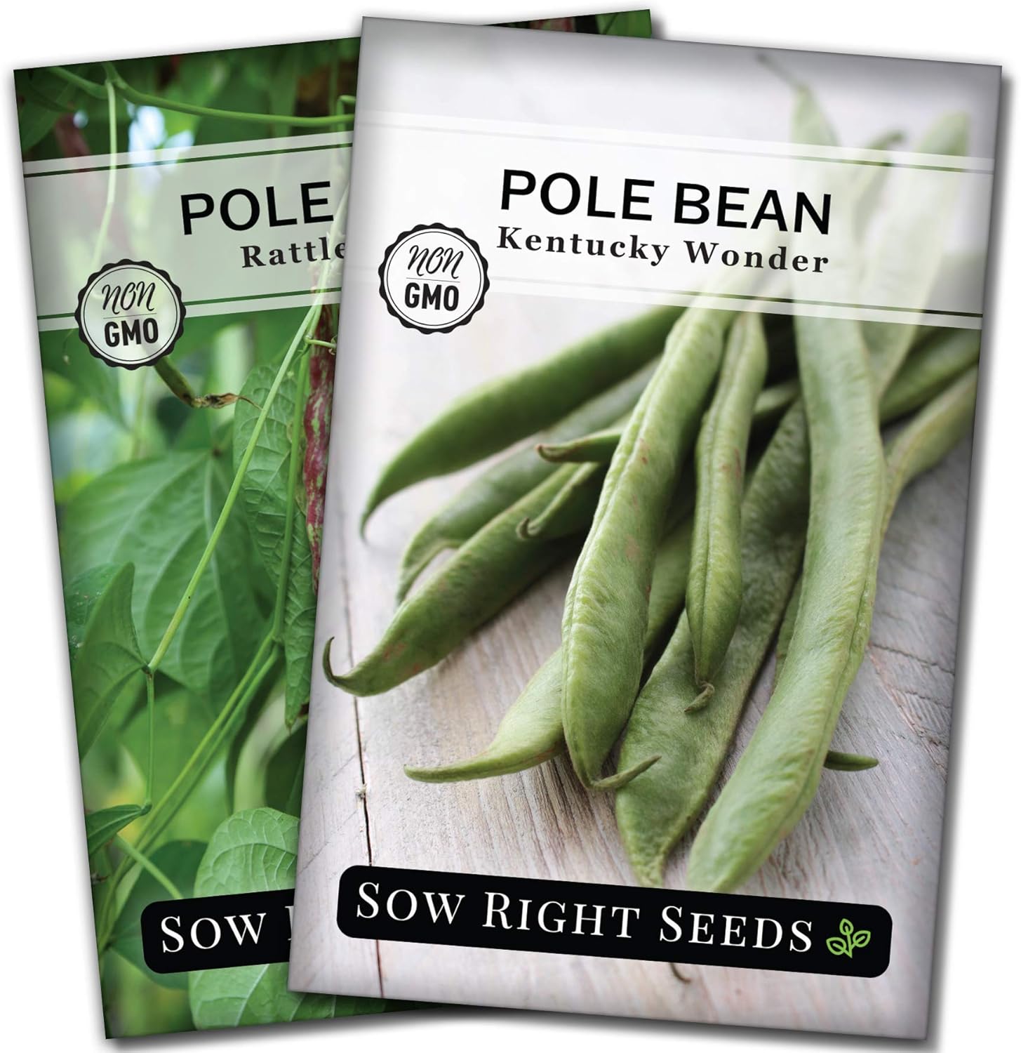 Sow Right Seeds - Pole Bean Seed Collection for Planting - Individual Packets Kentucky Wonder and Rattlesnake Pole Bean, Non-GMO Heirloom Seeds to Plant an Outdoor Home Vegetable Garden