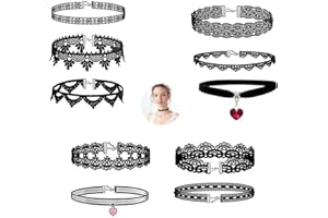 LYSAIMG 10 Pcs Black Velvet Choker Necklaces,Choker Necklace,Classic Gothic Necklace,Colorful Lace Chokers Necklace Set For W