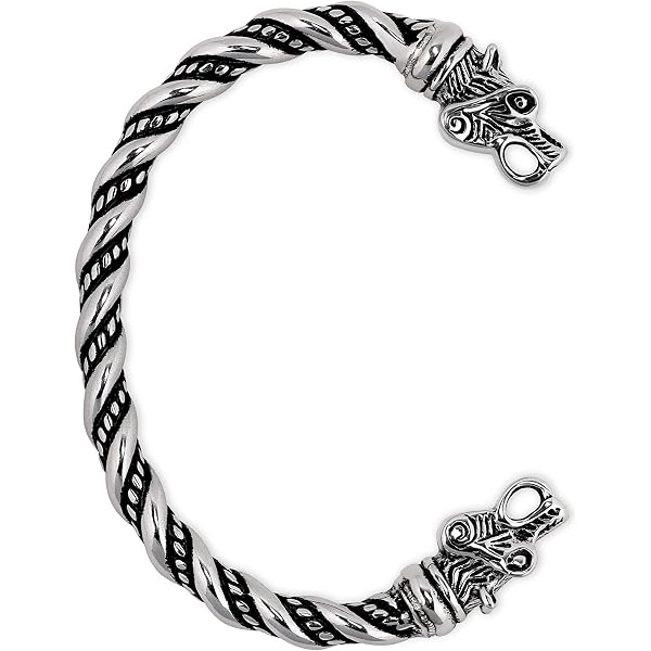 SIPURIS Viking Bangle Bracelet For Men - Stainless Steel Fenrir Wolf Head Adjustable Cuff - View #12