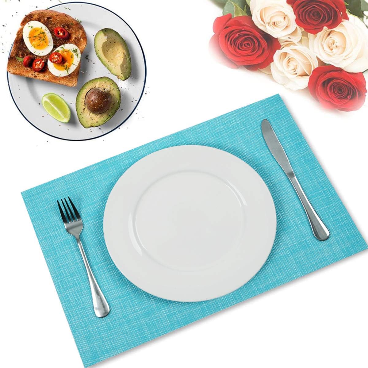 Pauwer Woven Vinyl Placemats and Coasters Set of 6 Non Slip Washable