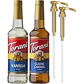 Torani Syrups, Classic Caramel and Vanilla Syrup Variety 2-Pack, Coffee Syrups for Drinks, Pumps Included, 25.4 Fl Oz Ea