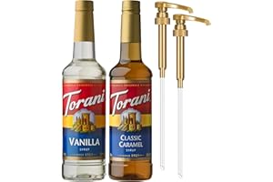Torani Syrups, Classic Caramel and Vanilla Syrup Variety 2-Pack, Coffee Syrups for Drinks, Pumps Included, 25.4 Fl Oz Ea