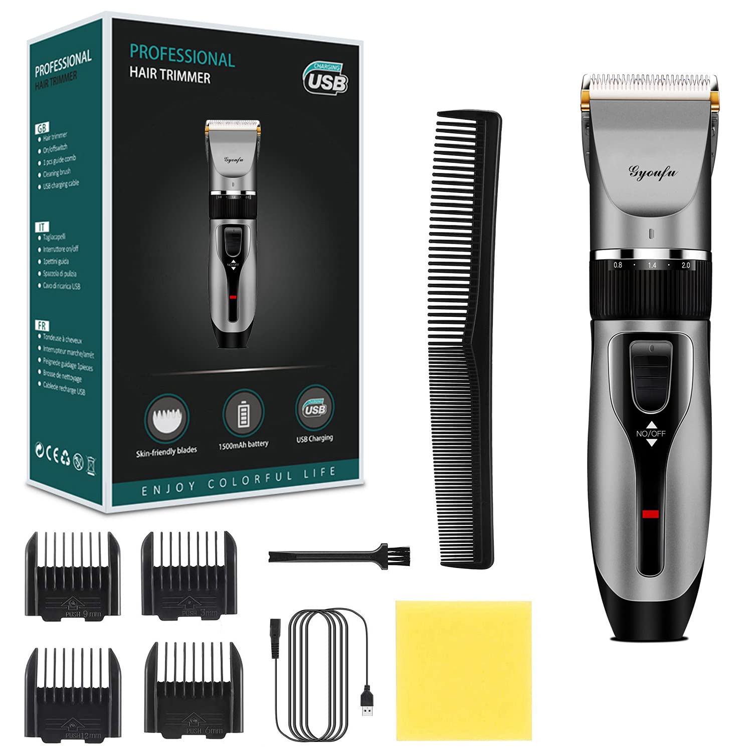 Hair Clippers for Men Hair Cutting Kit Electric Rechargeable Beard Trimmer Cordless Beard Shaver for Pet Dogs with Guide Combs (Black A1)
