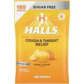 HALLS Cough &amp; Throat Relief Honey Lemon Sugar Free Cough Drops, 180 ct | No Synthetic Dyes, Bulk Pack