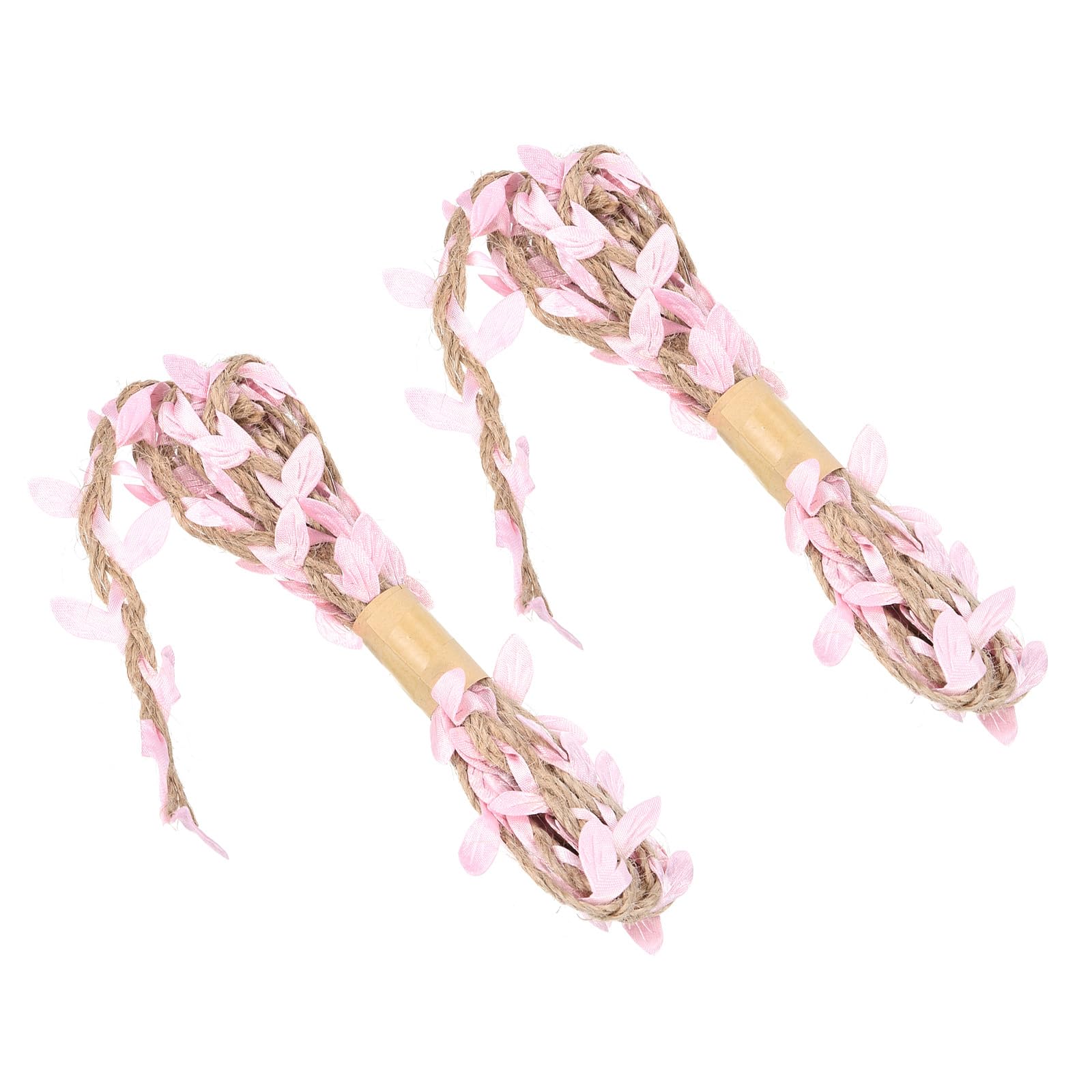 M METERXITY 2 Pack Burlap Leaf Ribbon - Artificial Vine Jute Rope for Decorating and Packing, Apply to Garden/Flower Shop/Wedding (6.6ft, 5mm, Pink)