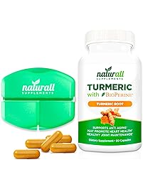 Turmeric Curcumin with Bioperine 1200mg - Includes 95% Curcuminoids - Free Pill Case Included - 60 Vegetarian Capsules- Gluten Free Joint Health