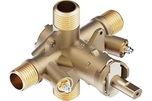 RJDIBAN Shower Valve Replacement for Moen Posi-temp Valve, Brass 4 Port Valve, 1/2 Inch Connection, Adjustable Water Temperature & Scald Guard, Bathtub and Shower Rough-In(with Screwdriver Stops)