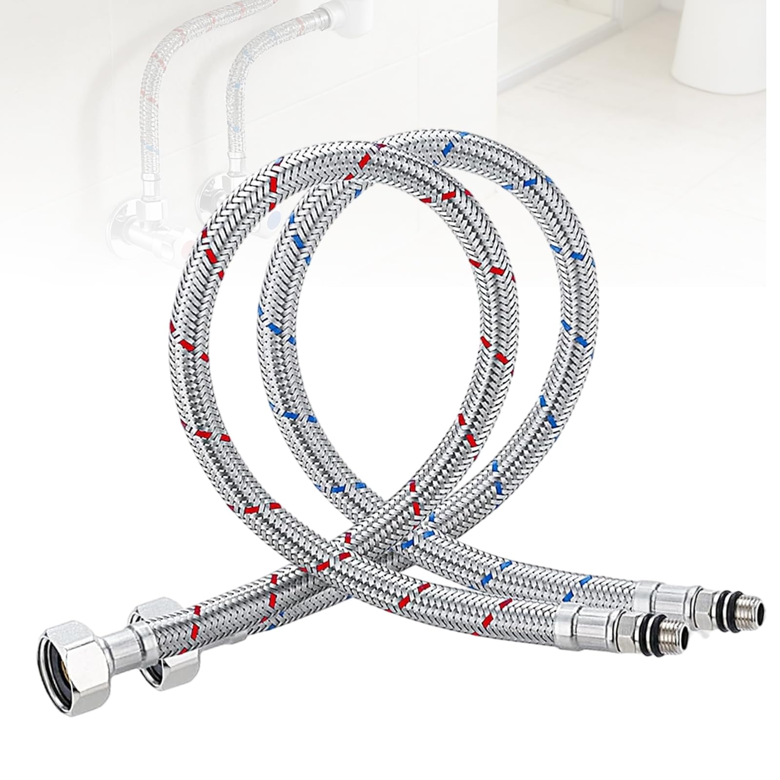 HAPPOW Pack of 2 Water Connection Extension, Flex Hose 3/8, 60 cm Stainless Steel Connection Hose Fitting, Flexible Reinforced Hose, Tap Hose for Kitchen and Bathroom
