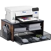 Xmoddes Printer Stand,Desktop Printer Stand with 2-Tier Storage Shelves | for Home Office，Desk Organizer with Drawer and 2 Pen Holders for Fax Machine Scanner Files
