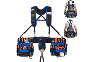 Tool Belt Suspenders, 33-Pocket Electrician Tool Belt, Tool Belts for Men with Detachable & Adjustable Tool Pouches Bag for F