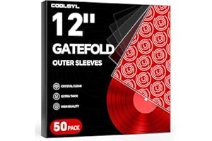COOLBYL 50 Pack Gatefold Vinyl Outer Sleeves - 12 Inch Record Protective Sleeves, Premium Gatefold Sleeves for Album Cover, Vinyl Sleeves for Record Storage, Instantly View Artwork, Crystal Clear 4 Mil Thick