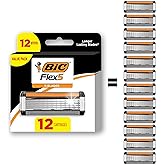 BIC Flex 5 Refillable Razors for Men, Long-Lasting 12 Razor Cartridges | Smooth and Comfortable Shave | Lubricating Strip with Aloe and Vitamin E | Precision Edging Blade for Detail Work