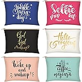 Xuniea 6 Pcs Canvas Makeup Bag Funny Cosmetic Bag Inspirational Multicolor Canvas Makeup Pouch Travel Portable Cute Toiletry Pouch Gift for Women Birthday Holiday Vacations Friends