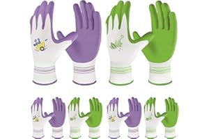 Velway 6 Pairs Gardening Gloves for Women - Breathable Rubber Coated Garden Work Gloves - Outdoor Protective Yard Gloves with Grip Gardening Gifts - Purple & Green Large