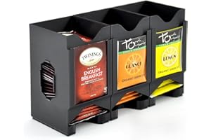 SIMPLOR - Tea Bag Dispenser Organizer - Set of 3 - Stackable, Expandable, Modular Storage - Space Saving, Mountable with Incl