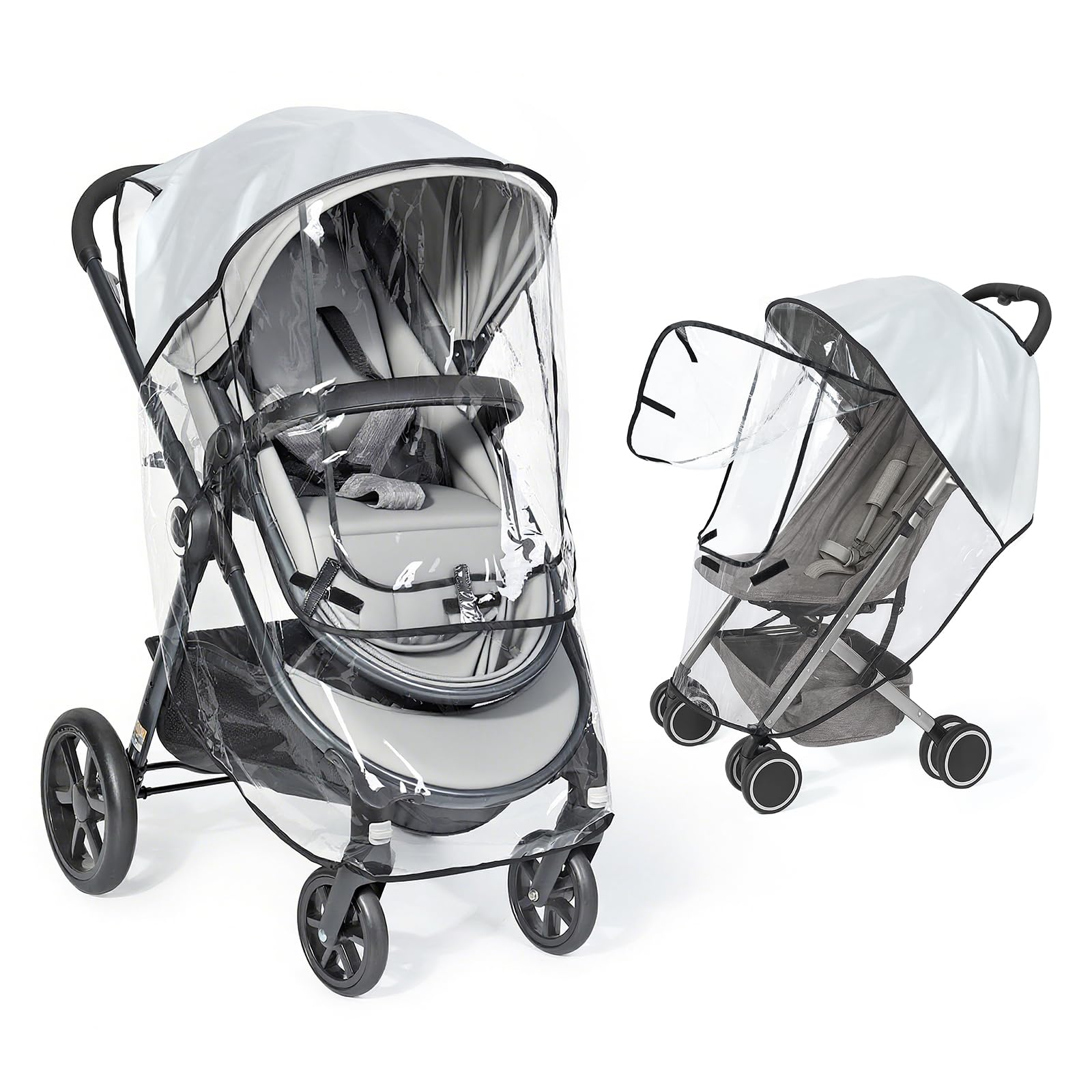 Photo 1 of Universal Clear Stroller Rain Cover, No-Zip Waterproof Stroller Cover - Food Grade EVA & Frosted PVC, Baby Travel Weather Shield, Breathable Rain Cover for Most Single Strollers, Black