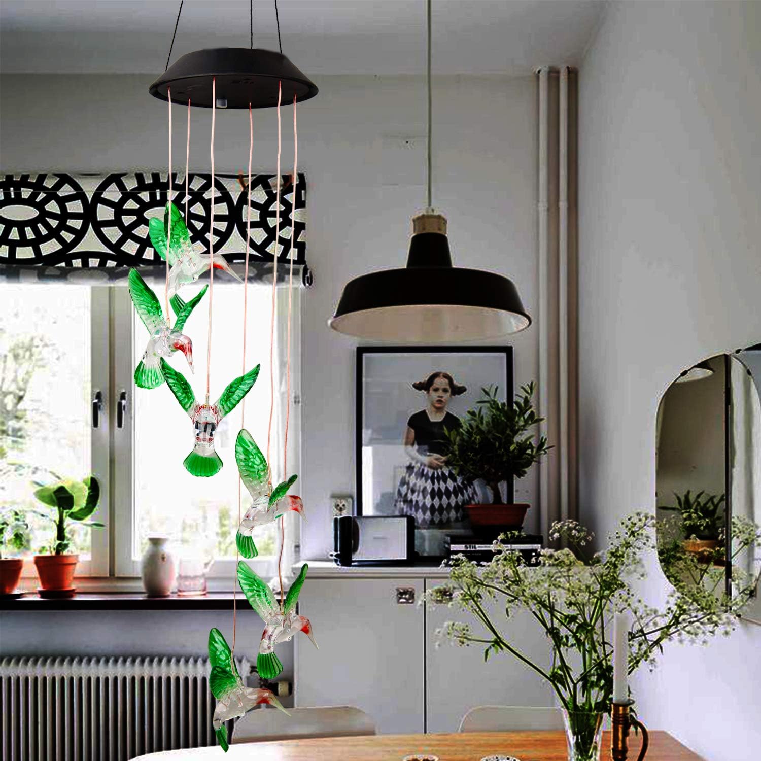 WERTIOO Solar Hummingbird Wind Chime Color Changing Solar LED String Lights Outdoor Mobile Hanging Patio Light : Garden & Outdoor