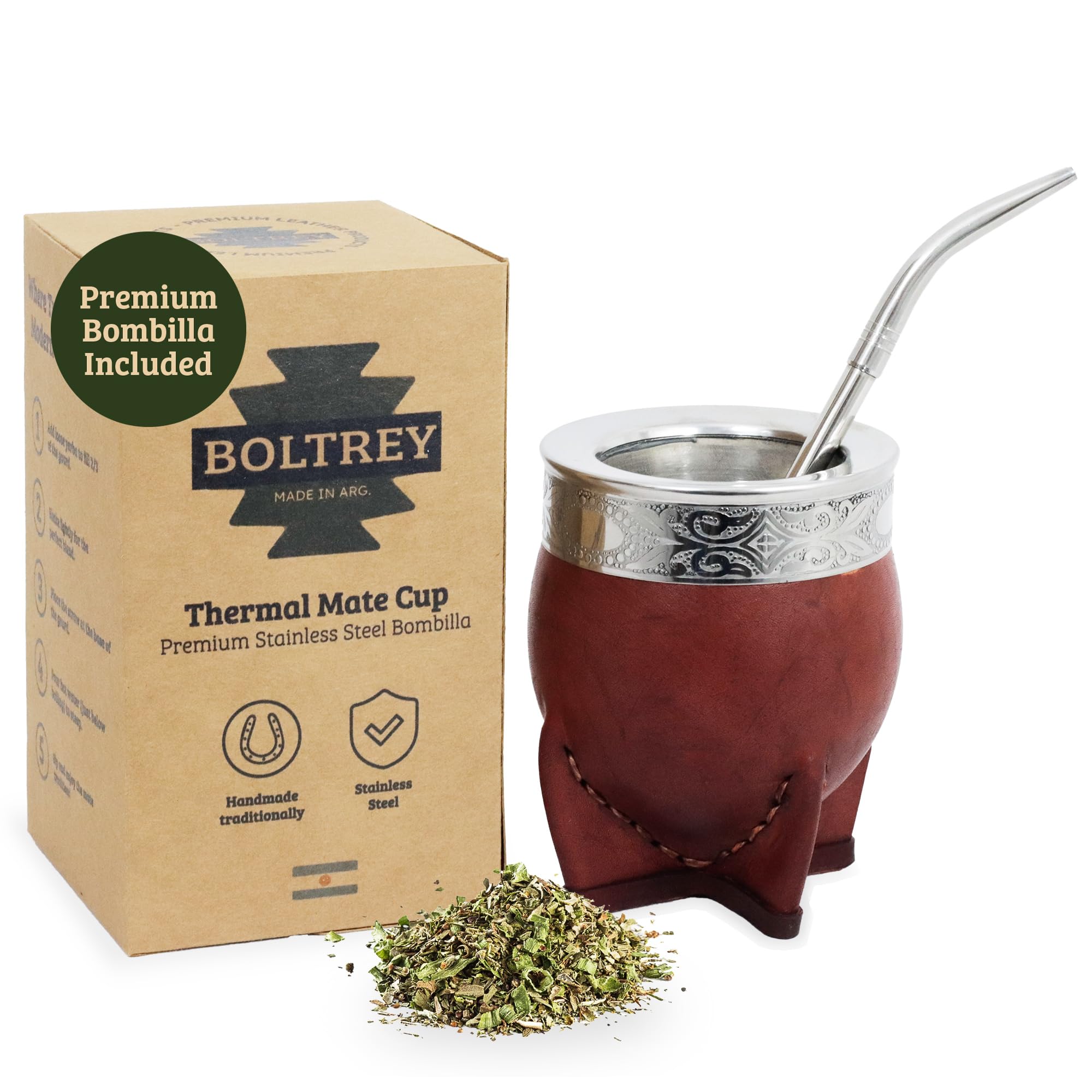 Photo 1 of BOLTREY Mate Imperial – Yerba Mate Cup and Bombilla Set | Handmade Argentina Mate Gourd | Stainless Steel Mate Mug for Tea Lovers | Unique Cultural Gift (MIRROR, WINE)