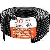 HUANCHAIN Indoor Outdoor Black Extension Cord 20 ft Waterproof, 16/3 Gauge Flexible Cold-Resistant Appliance Extension Cord O