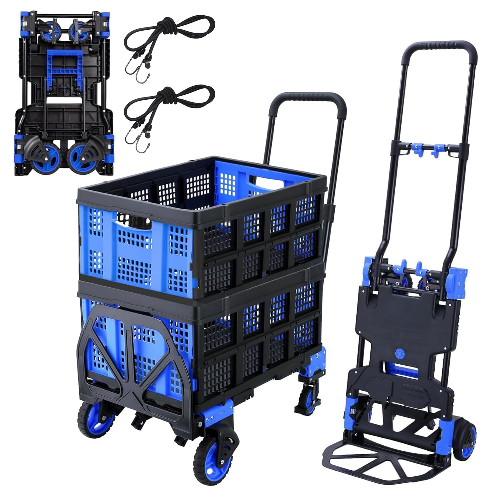 Photo 1 of 2 in 1 Folding Hand Truck with 2 Folding Basket,330lbs Capacity Heavy Duty Hand Truck,with Telescoping Handle and Rubber Wheels,Portable Dolly Cart with Bungee Cords for Moving,Travel,Shopping