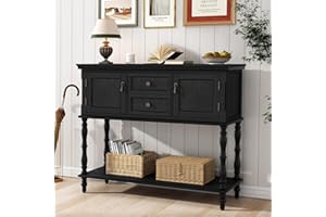 Garvee Retro Console Table with 2 Drawers & Cabinets - Narrow Long Sofa Table with Open Shelf for Living Room, Entryway, Foye