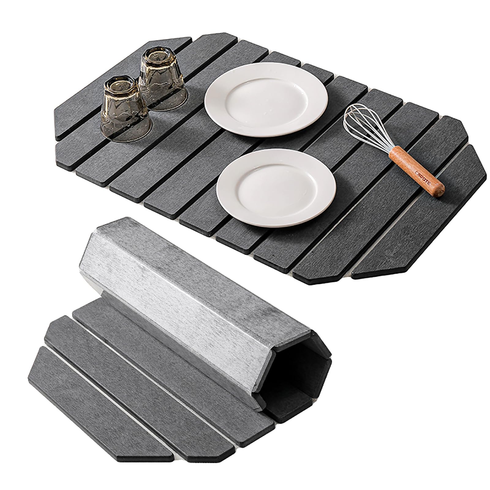 Photo 1 of Stone Drying Mat for Kitchen Counter, Large Dish Drying Mat 24"(L)×16"(W), Quick-Dry, Collapsible Diatomaceous Earth Mat, Super Absorbent & Non-Slip for Dishes,Utensils,Bottles(Dark Gray)