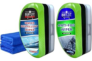 BUFFZIT Car Water Repellent & Anti-Fog for Windshield – Quick & Easy Defogging Interior/Exterior Glass Cleaning Bundle, Long-Lasting Hydrophobic Coating for Clear Vision in Rain & Fog – Pack of 2