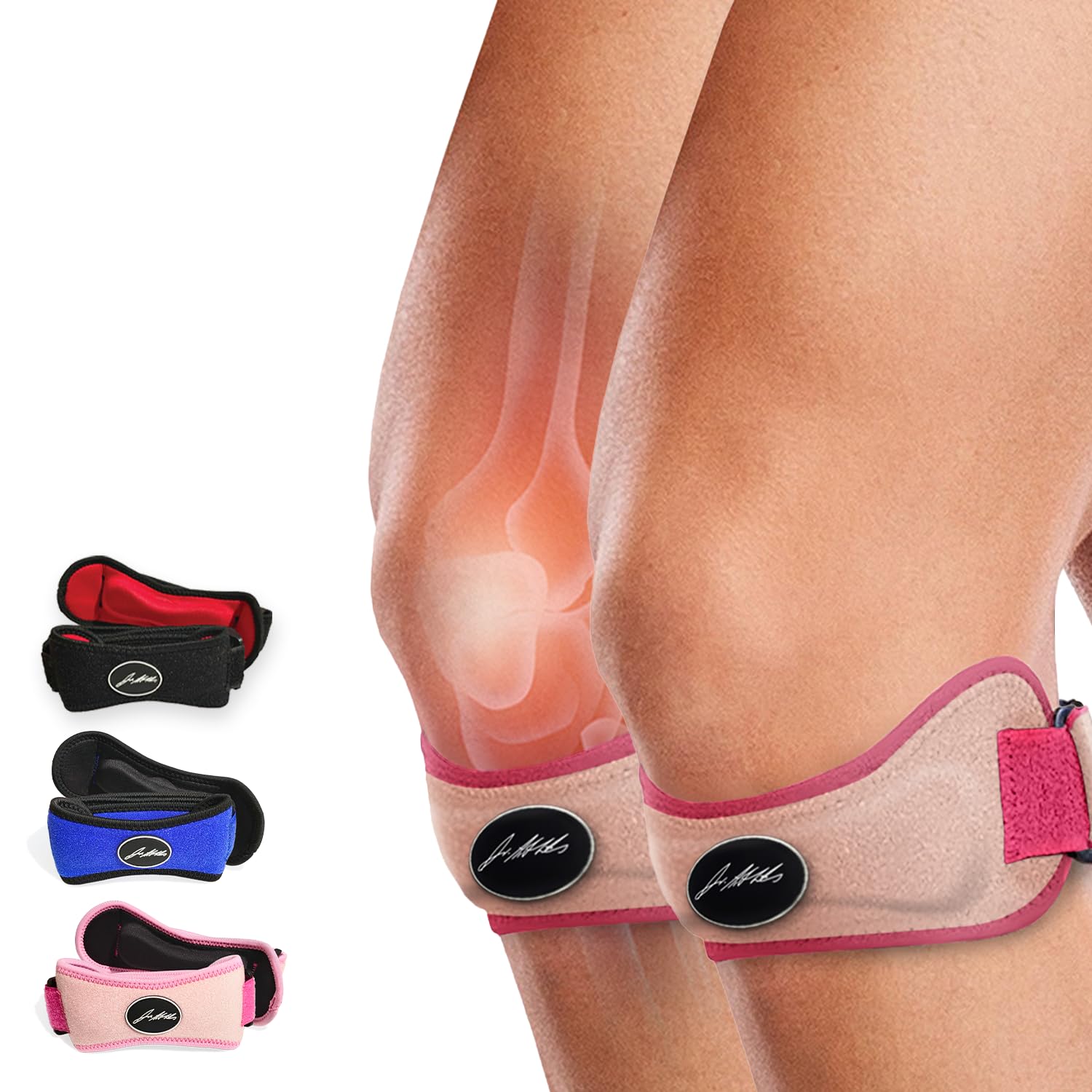 Dr.Arthritis Doctor Developed Patella Tendon Strap & Doctor Handbook For Knee Support (Pink, Pair)