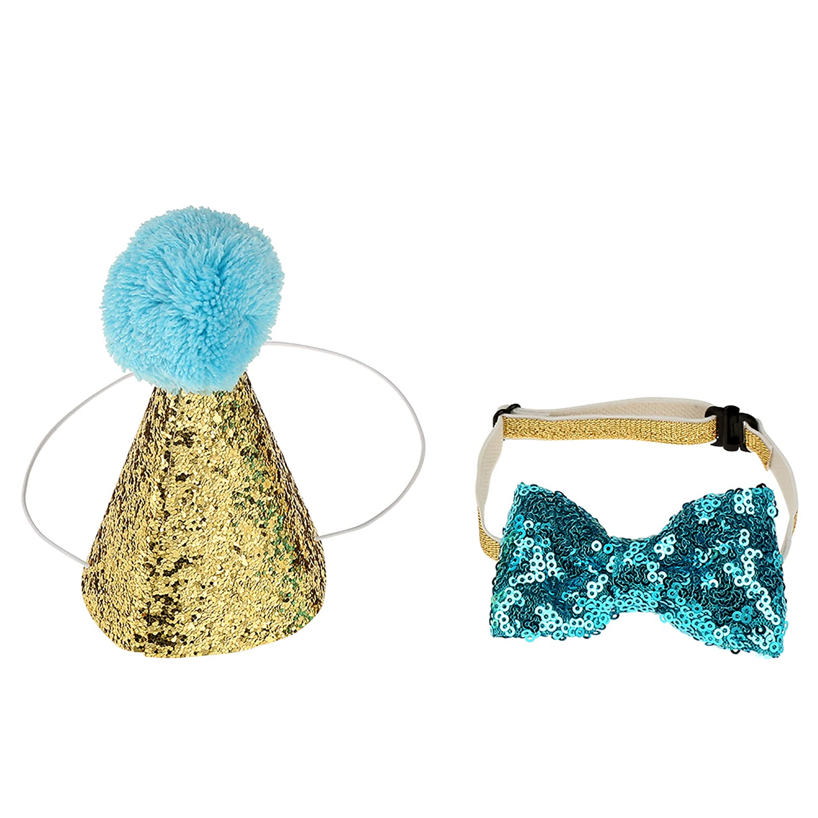 Dog Birthday Hat 2Pcs Cute Pet Birthday Caps Bowknot Pet Birthday Gift Cone Hat Crown Bow Tie Collar Set for Pets Birthday Party(Blue)
