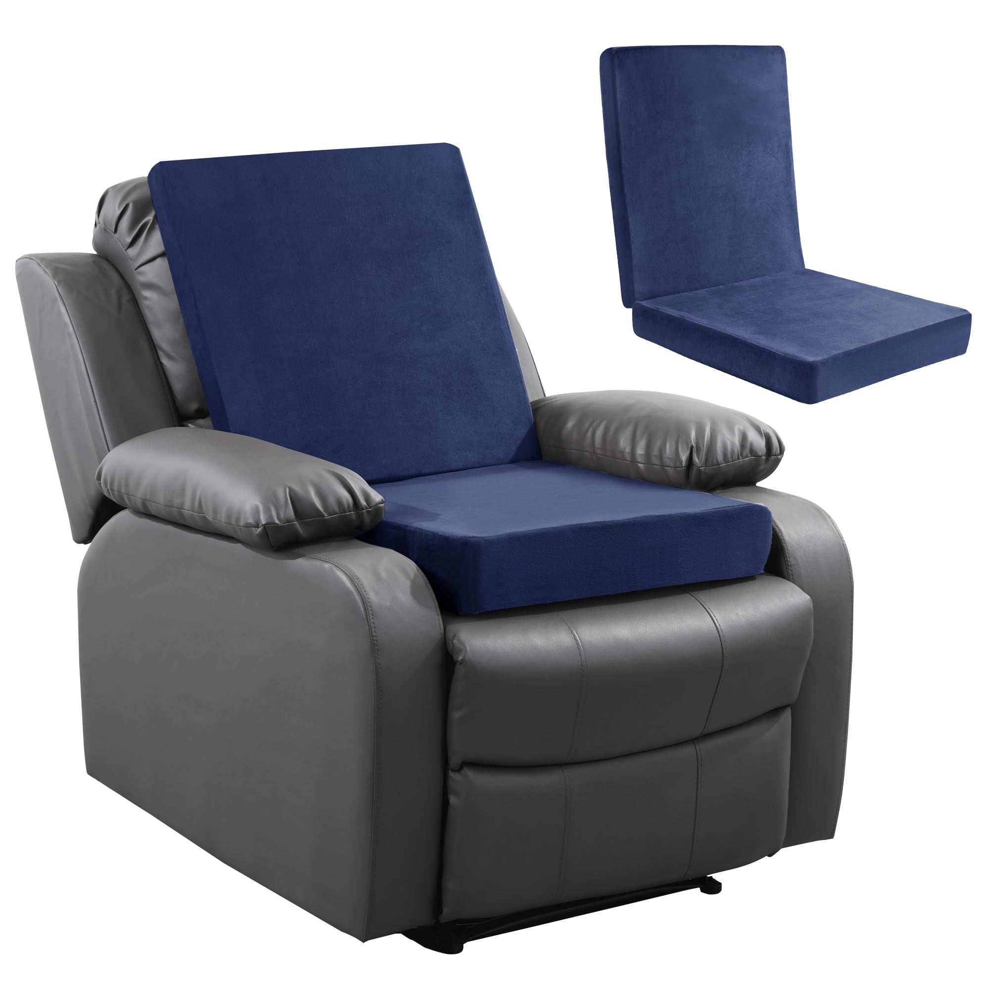 Photo 1 of HOMBYS Foam Recliner Chair Cushions for Elderly, 4" Thick Chair Pads with Back Support for Office, Non-Slip Medium Firm Seat Cushion with Lumbar Pillow (Sapphire Blue, 21.5" Backrest)