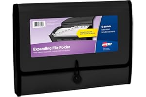 Avery Expanding File Folder Organizer, 13-Pocket Accordion File Organizer, Black, Holds 425 Letter/A4-Size Sheets (73553)