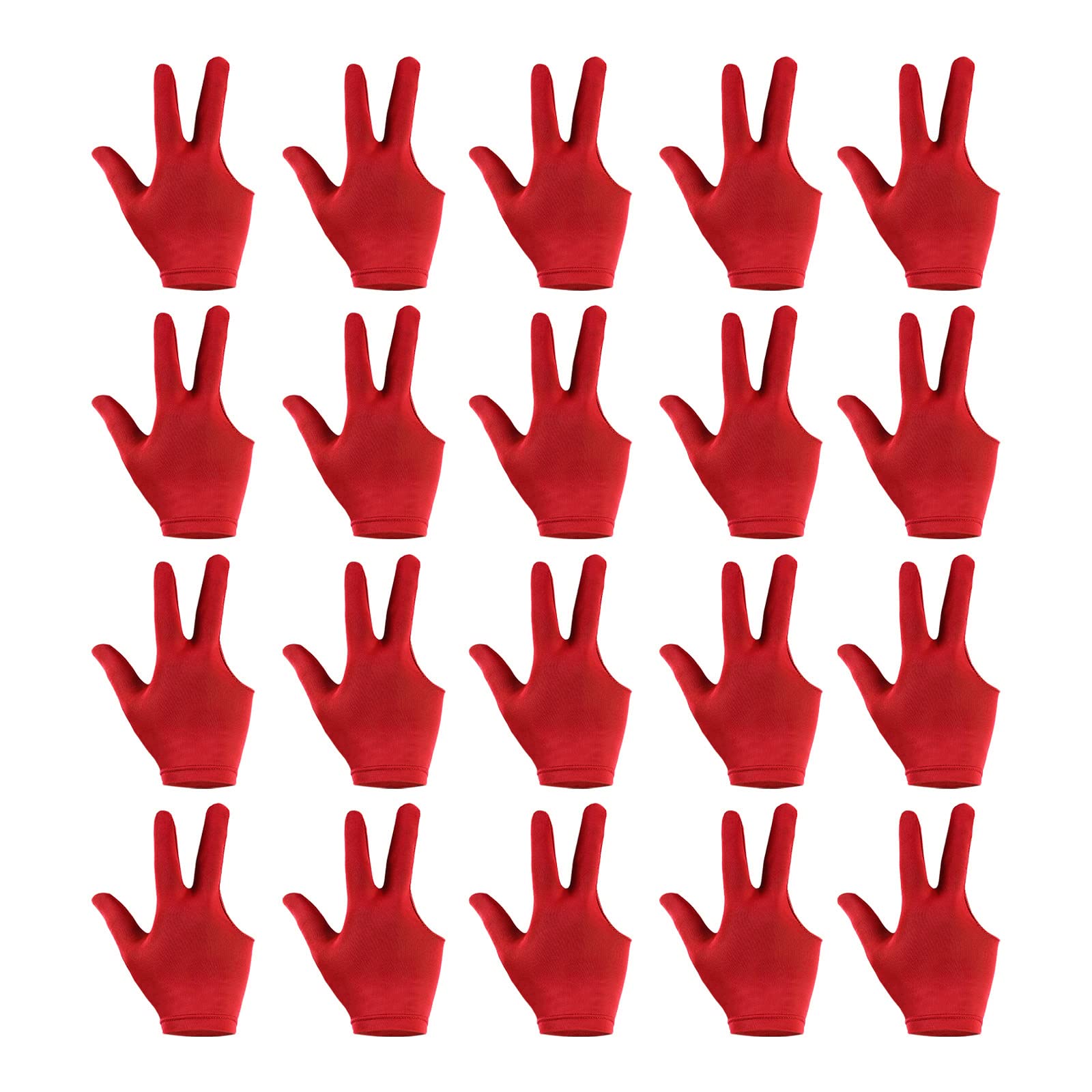 PATIKIL 3 Fingers Pool Gloves, 20 Packs Billiard Gloves Left & Right Hand Show Gloves Pool Cue Glove for Shooter Carom Pool Snooker Cue Sport, Red