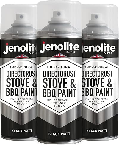 Jenolite Directorust BBQ & Stove Spray Black 3x400ml High Temp Paint 650°C