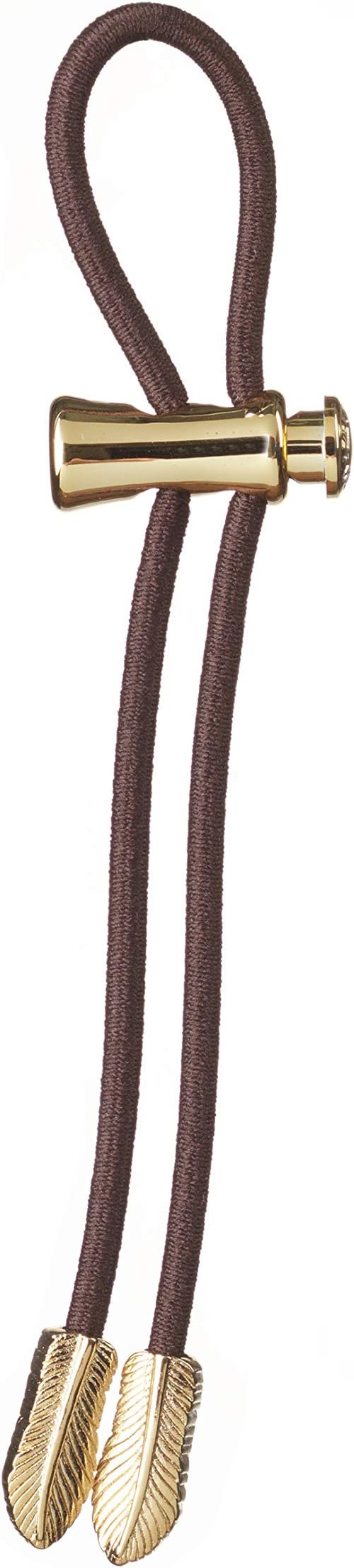 PulleezSliding Ponytail Holder, Gold Feather Metal Charms - Brown Elastic Hair Tie Bracelet