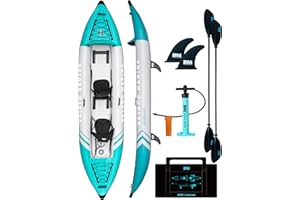 Inflatable Kayak 2 Person Adult - BEYOND MARINA Tandem Kayak with Drop Stitch Floor, Touring Kayak with Aluminum Paddles, Seats, Footrests, Pump, Fins, Adventurer 12.5ft