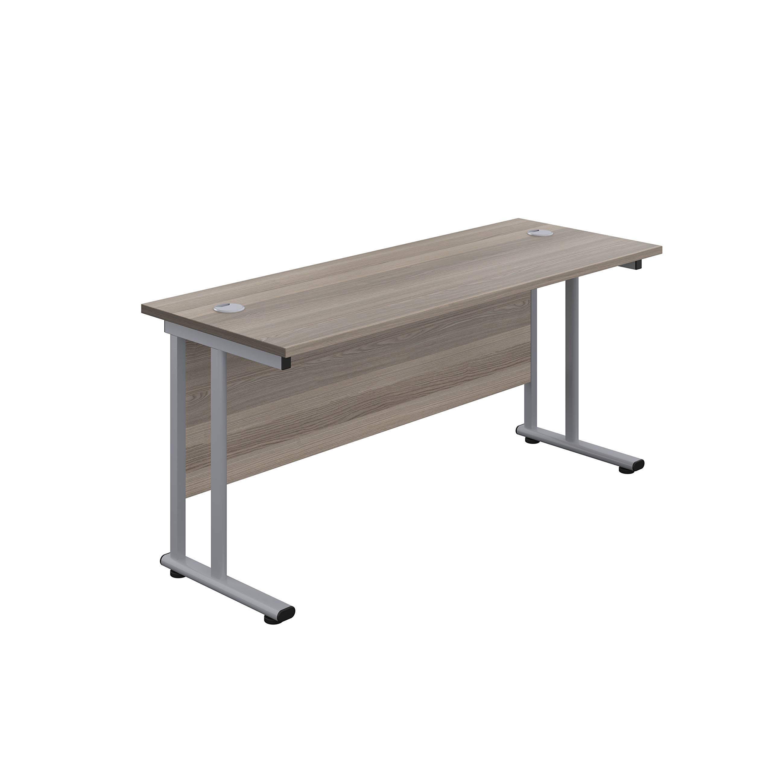 Office Hippo Heavy Duty Rectangular Cantilever Office Desk, Home Office Desk, Office Table, Integrated Cable Ports, PC Desk For Office or Home, 5 Yr Wty - Silver Frame/Grey Oak Top, 160cm x 60cm