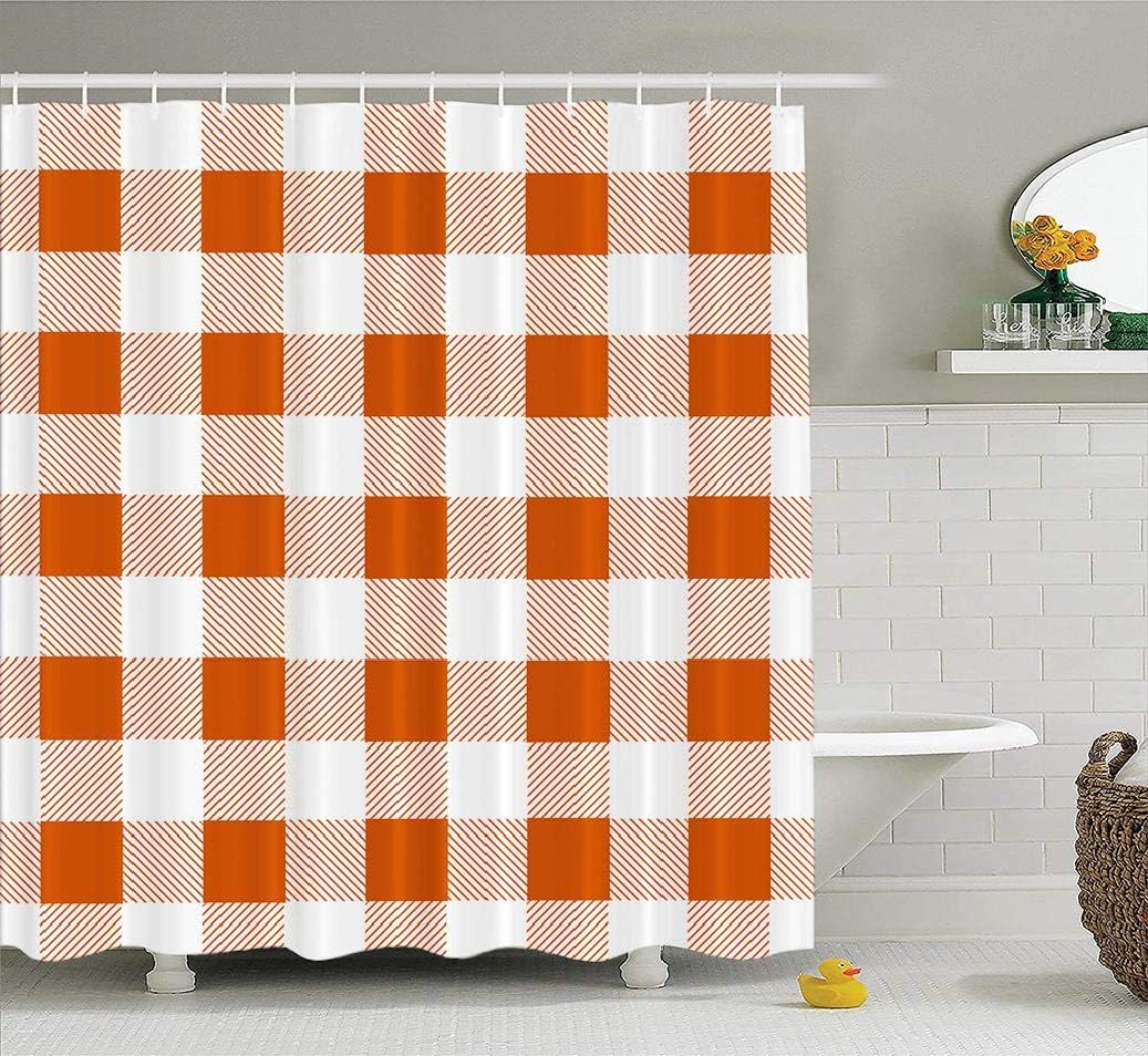 Buffalo Check Plaids Shower Curtain,HdmlyWhite and Orange Lumberjack