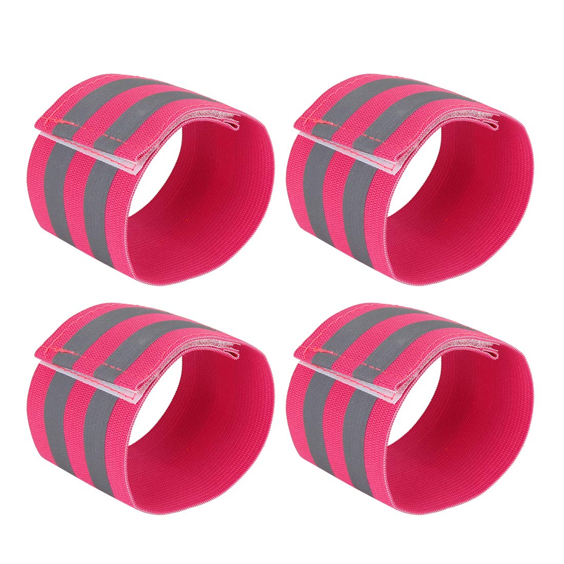 X AUTOHAUX 4 Pcs Reflective Bands for Wrist Cycling Reflective Wristbands Pink