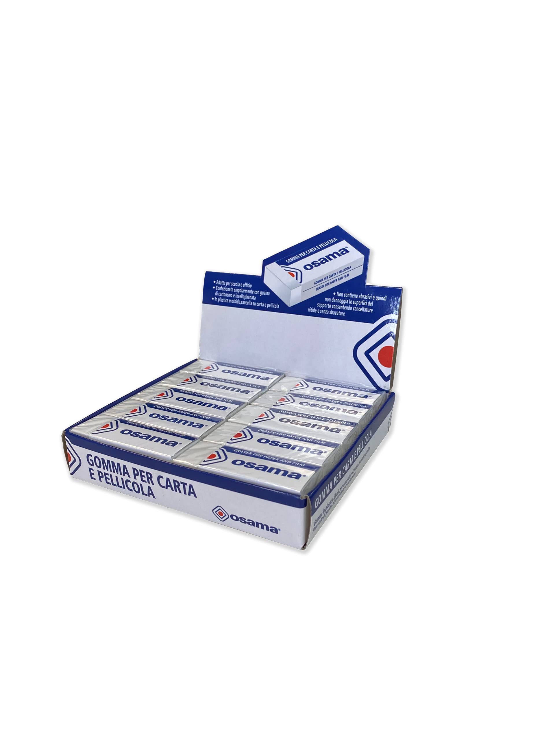 Osama - Erasers, Set of 20, Ideal for School Stationery, Office, University and Stationery - Eraser Pencil for Paper and Film, Clear and Precise Finish, White