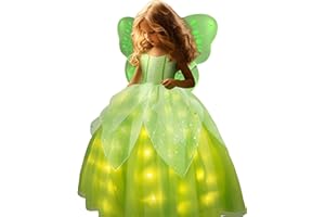 UPORPOR Light Up Girls Halloween Costume Toddler Fairy Dress & Wings Green Fairy Girls Costume Princess Ball Gown Kids