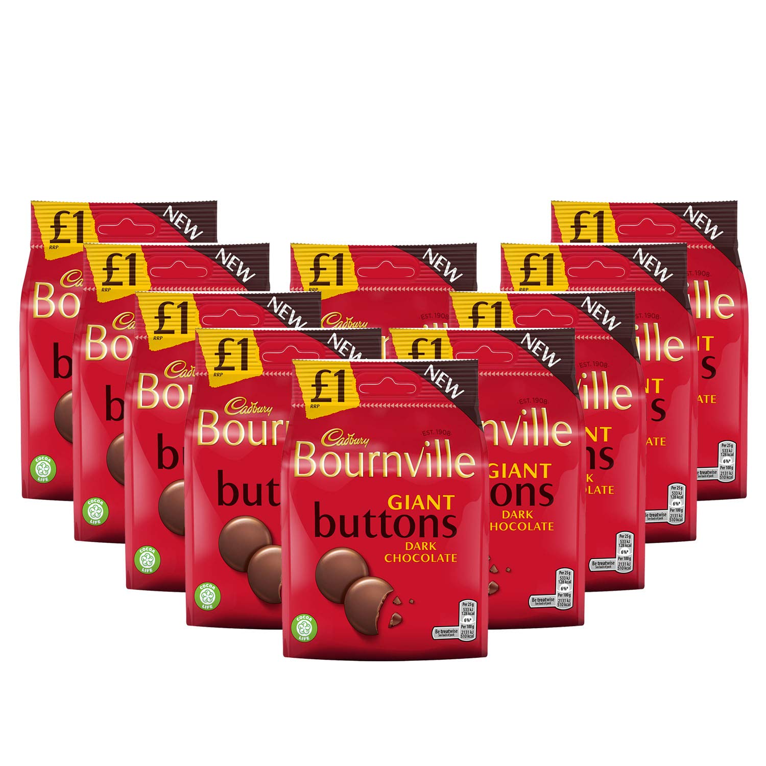 Cadbury Bournville Giant Buttons Dark Chocolate 95g Bag