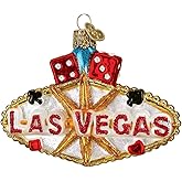 Old World Christmas Las Vegas Sign Glass Blown Ornament for Christmas Tree, Handcrafted Holiday Decoration, Gamble Collection