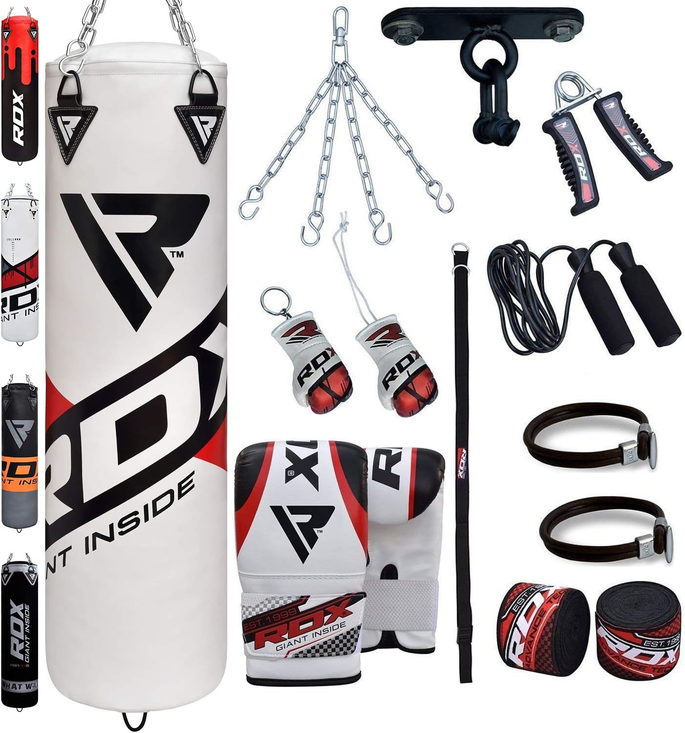 RDX Punching Bag Heavy Boxing Bag, 13pc Filled 4ft 5ft Anti Swing Kickboxing Adult Set, Maya Hide Leather, Punch Gloves Ceiling Hook Hanging Chains, Muay Thai MMA Workout Home Fitness Gym Training