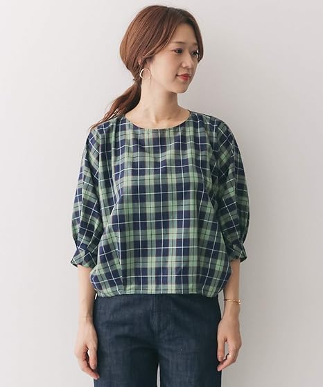 Amazon アーバンリサーチ ドアーズ シャツ ブラウス チェックドルマンブラウス レディース Green One シャツ ブラウス 通販