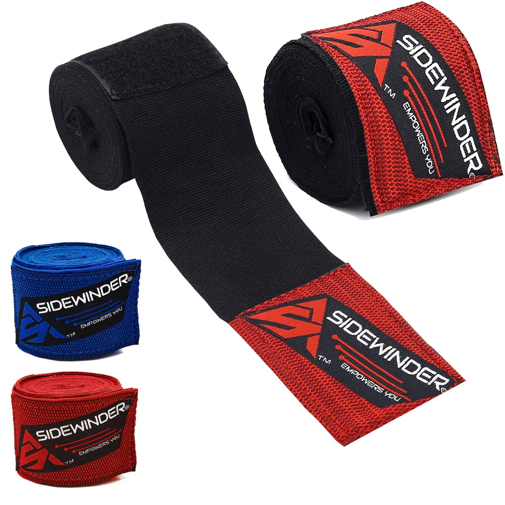 Sidewinder Hand Wraps Elasticated Bandages MMA Boxing Inner Gloves Muay Thai Mitt Protector (Black)