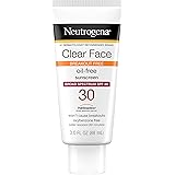 Neutrogena Clear Face Liquid Sunscreen for Acne-Prone Skin, Broad Spectrum SPF 30 Sunscreen Lotion with Helioplex, Oxybenzone